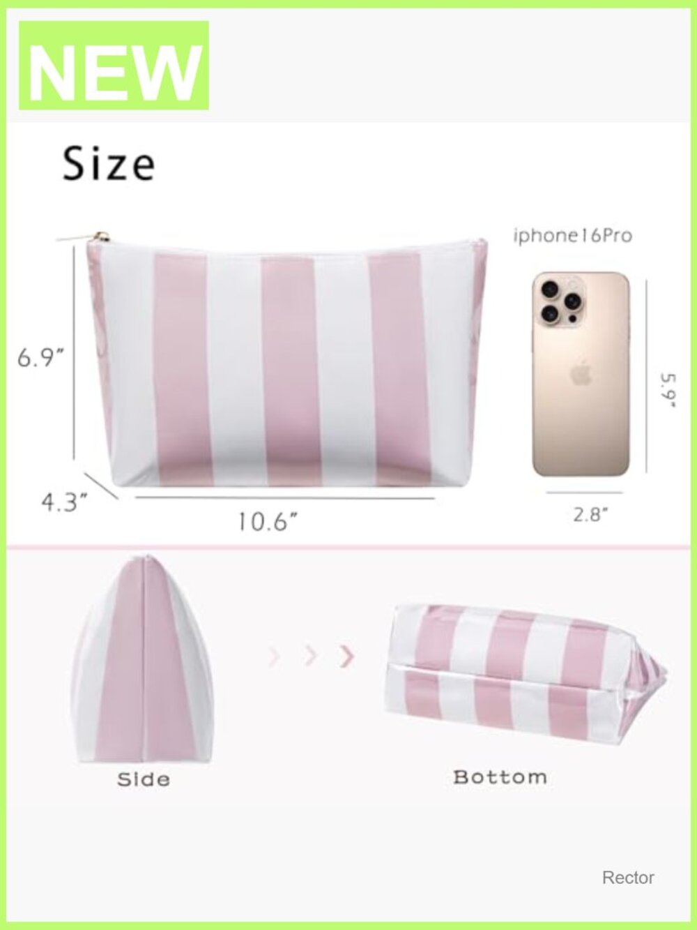 Large PVC Waterproof Striped Makeup Bag, Clear Coated Cosmetic Travel Organizer - Picture 3 of 6